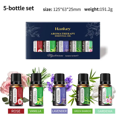 Boxed set of water-soluble aromatherapy essential oils in vials, available in multiple pack sizes.