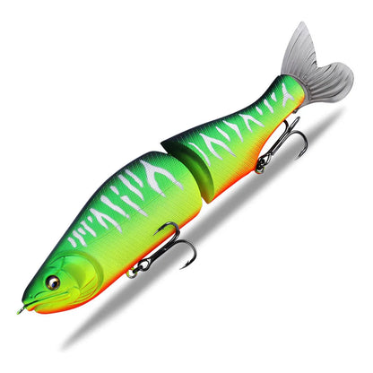 A 185mm hard plastic fishing swim bait in a natural green colour with detailed scales and 3D eyes.