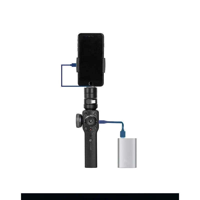 Mobile phone shooting stabilizer handheld gimbal for smartphones, 12-hour working time with 7.4V power, ABS plastic construction, black colour, single quantity pack