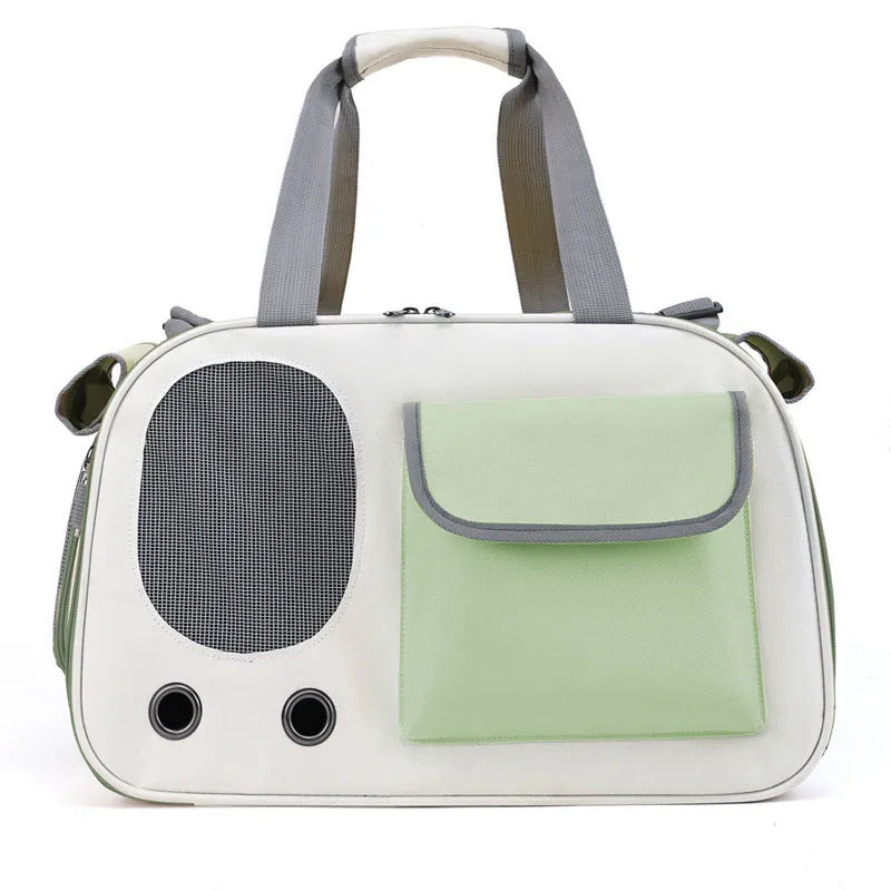 Portable foldable canvas pet bag in yellow, green, and black colour options