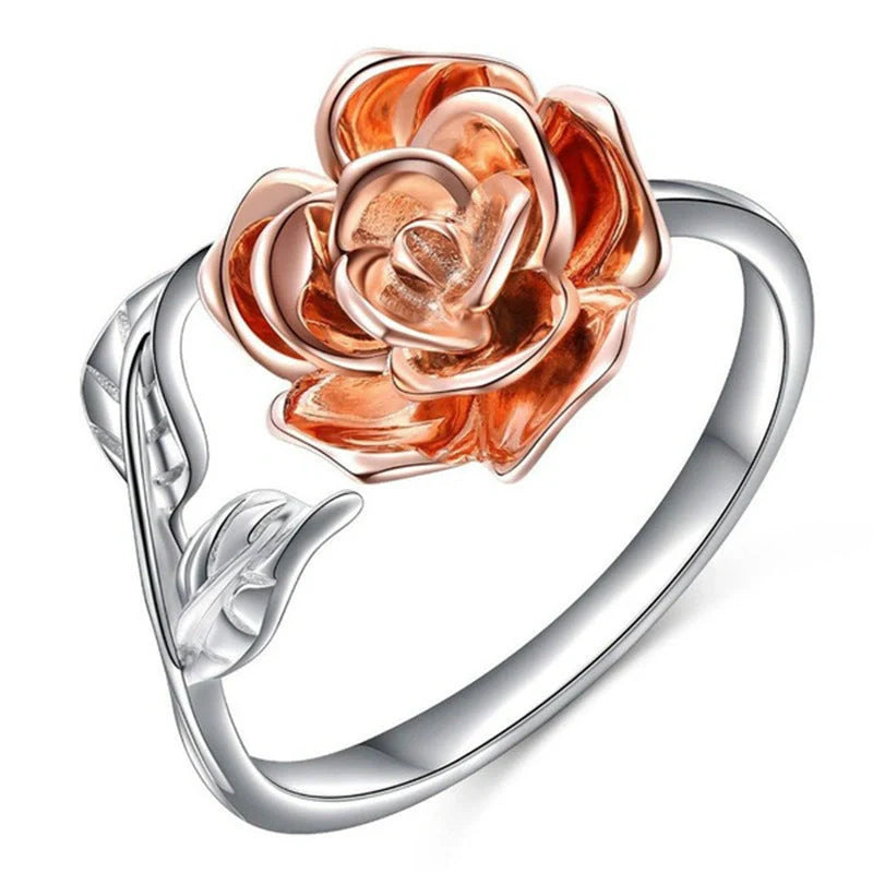 Rose gold adjustable ring with sparkling zirconia stones, showcasing a delicate and sophisticated design
