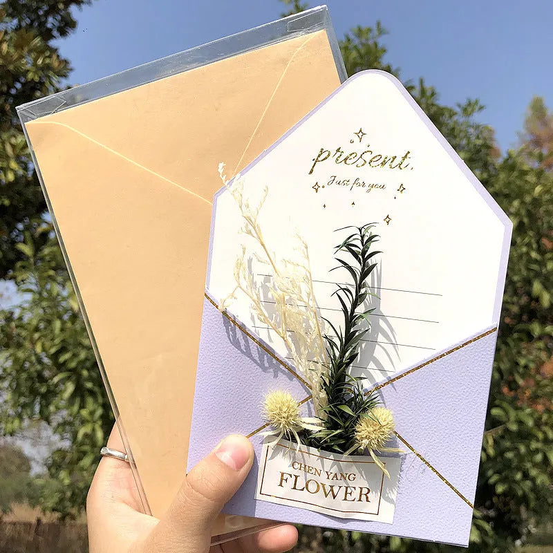 Handmade 3D butterfly greeting card with stand-up artificial flowers on coated paper, 16x10.5cm