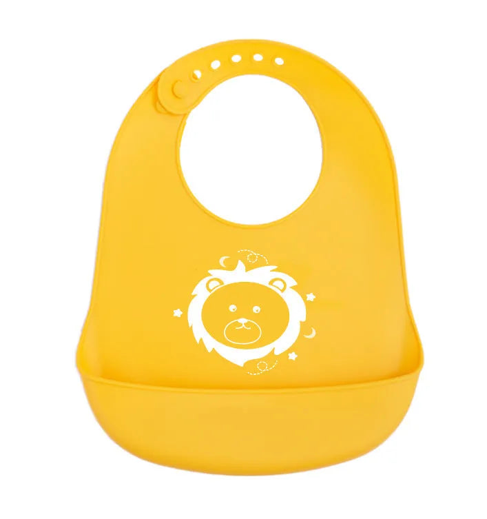 Silicone baby bib with cartoon print, waterproof and antifouling, for ages 0-6 years