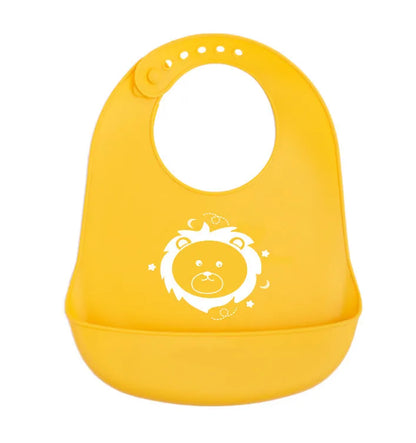 Silicone baby bib with cartoon print, waterproof and antifouling, for ages 0-6 years