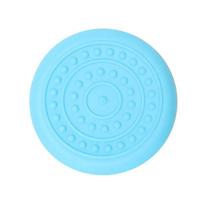 Plastic rubber Frisbee dog toy in green, large size, for outdoor fetch.