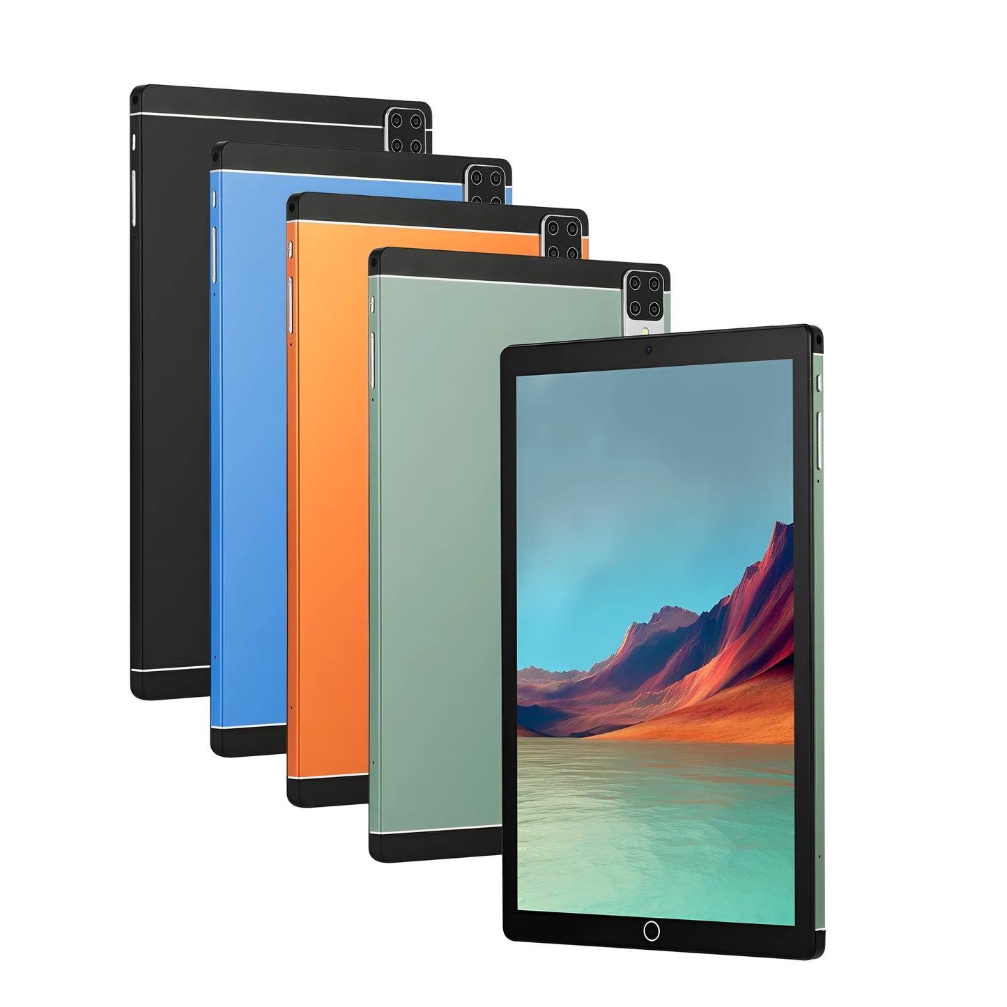 11.6-inch Android 15 tablet in green colour showing home screen interface with dual SIM and GPS features