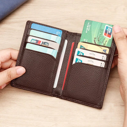 Men's black and brown genuine leather credit card holder with urban simplicity design