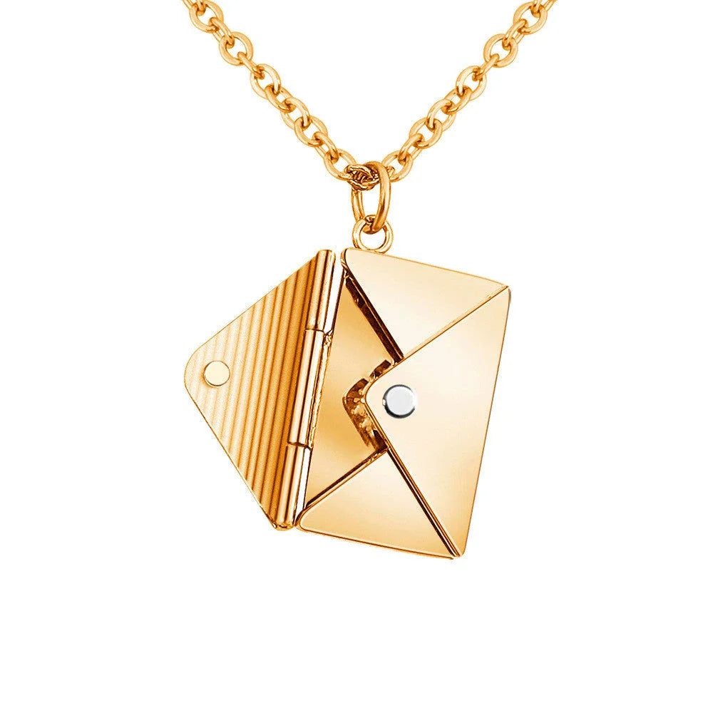 Stylish envelope pendant necklace made of premium titanium steel, with adjustable length and versatile design for any occasion