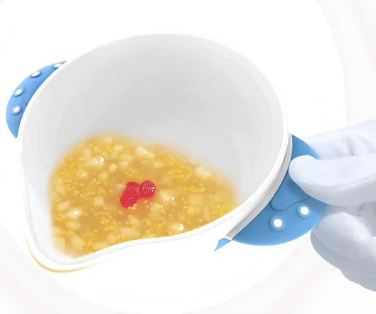Blue and red six-piece baby tableware set in antibacterial polymer, bowl 12cm, suitable 3 months+