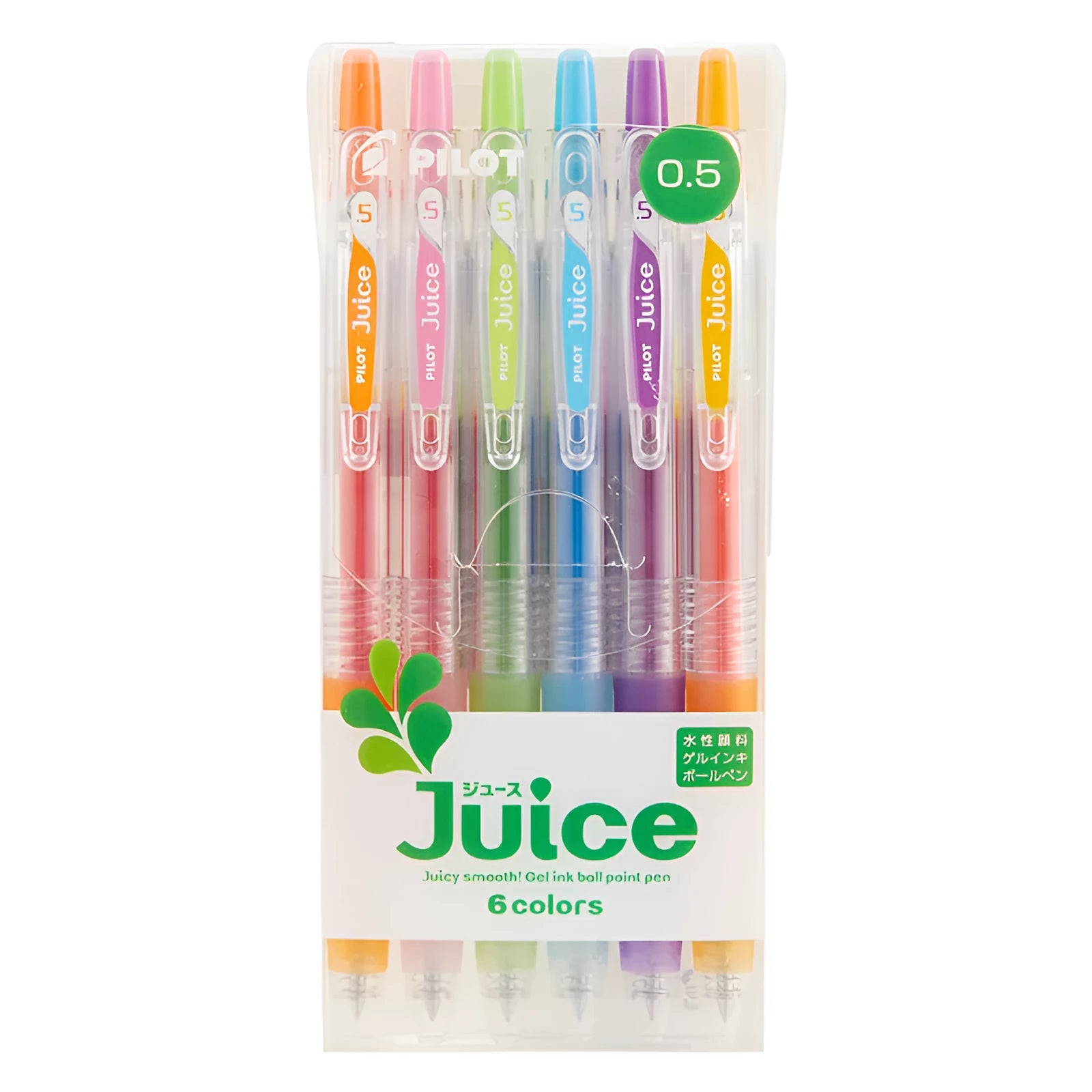 Set of six Official Direct Juice Baiguole gel pens with 0.5mm tips, showing metallic, tender, or conventional colour options.