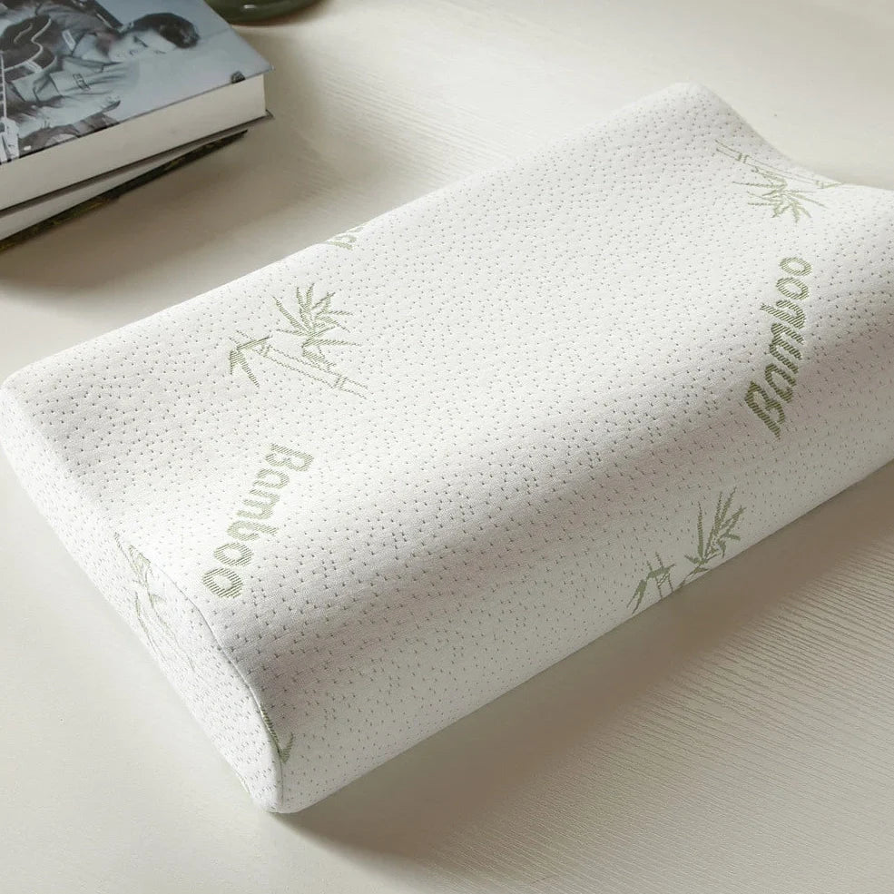 Bamboo fibre cervical pillow with slow rebound memory foam in four size options for neck support
