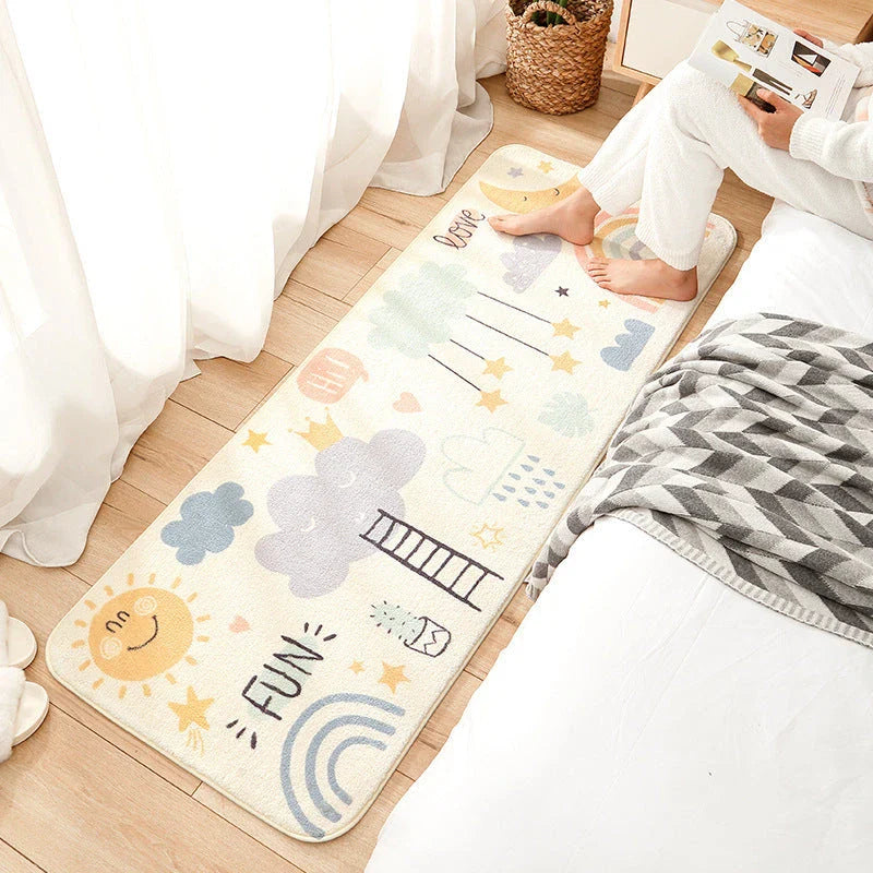 Colorful cartoon-themed floor mat with soft, plush microfiber material and non-slip backing for enhanced comfort and safety in any room.