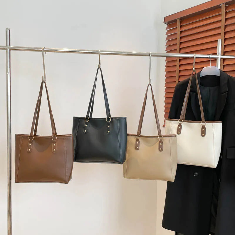 Horizontal square PU leather tote bag with multiple internal compartments in four colour options