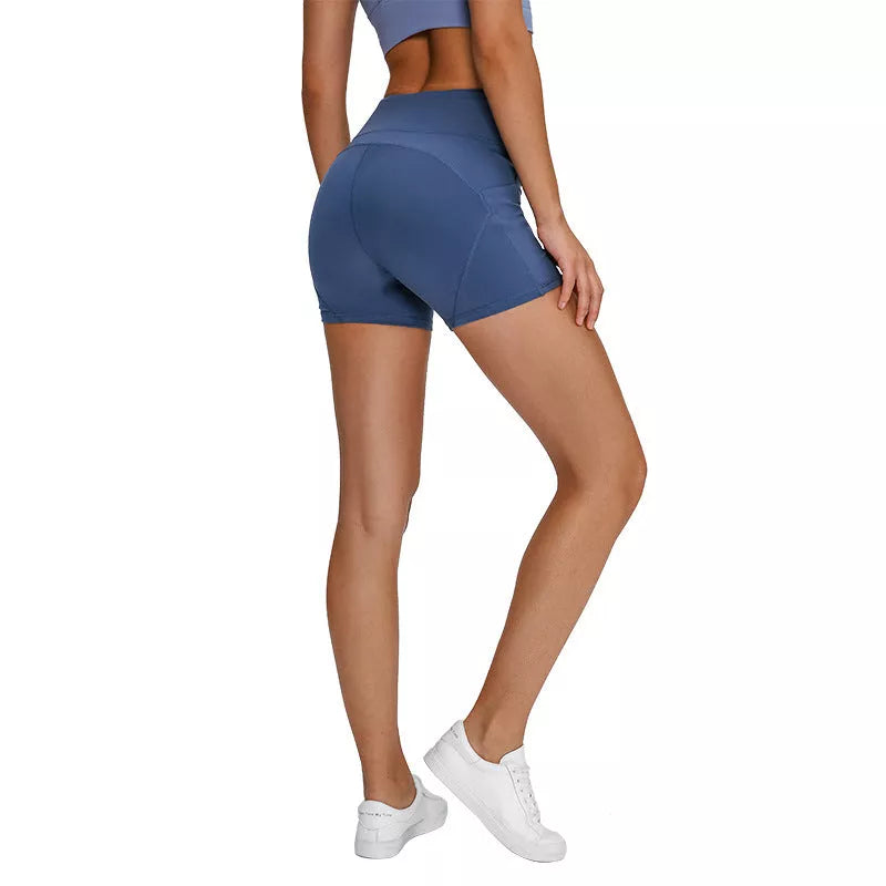 SHINBENE Women's High Waisted Sport Shorts in green, blue, and black