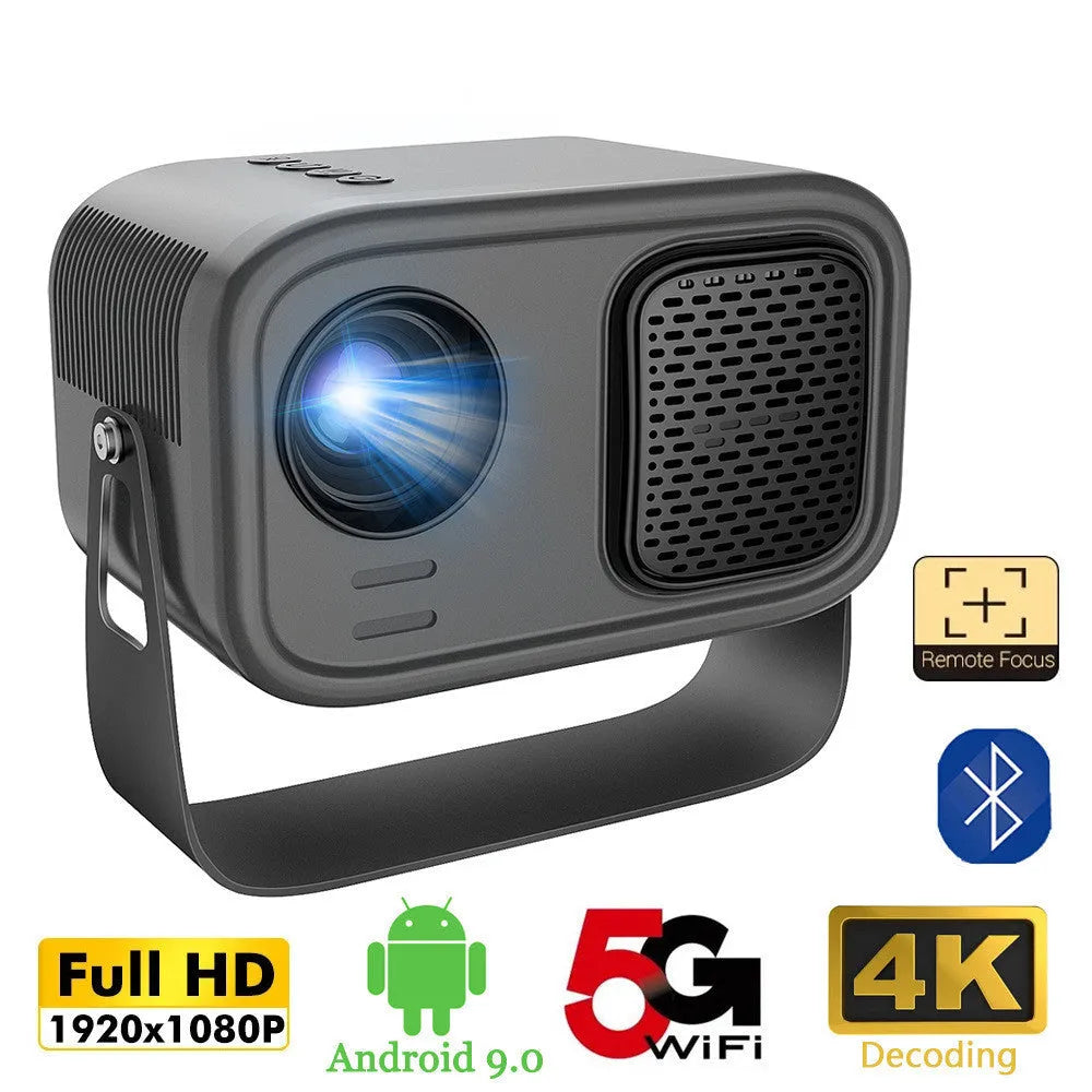 Black portable smart projector with Android system and remote control for HD presentations