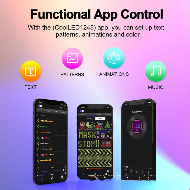 Programmable car LED sign with ultra-thin full-colour advertising display screen for custom text patterns and animations, featuring smart app control, 16x32 resolution, and flexible circuit board with USB plug, available in multiple sizes including 7x17cm