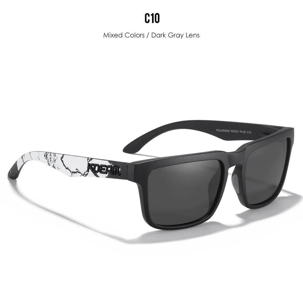 Square polarised sunglasses with TAC lenses and PC frames in multiple colour options.