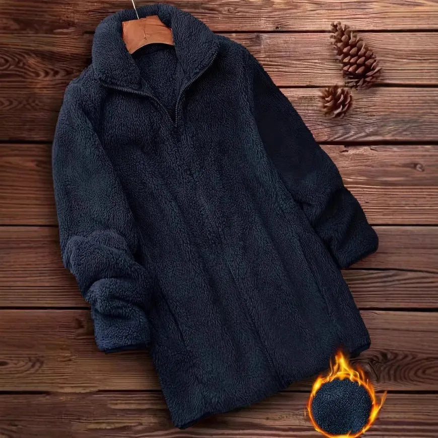 Double-sided velvet fleece jacket in black, navy blue, or khaki colour