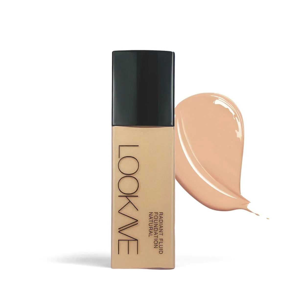 LOOKAVE Matte Liquid Foundation bottle showing 21c quantity with six colour shade options for waterproof coverage