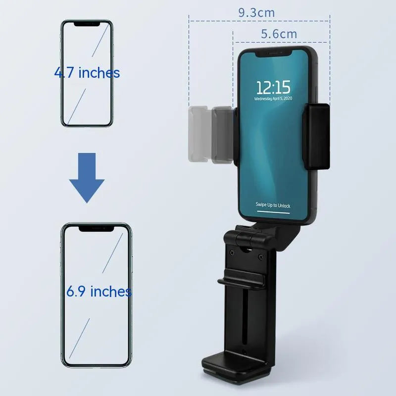 H22 Black 360-degree rotary collapsible phone holder on desktop
