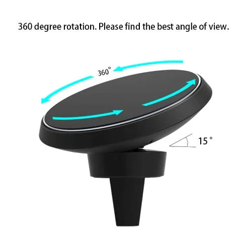 Magnetic car air vent phone holder clamp mount for Qi wireless charging, compatible with iPhone, model W3