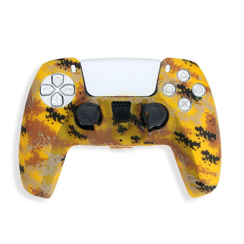 Camouflage pattern silicone protective case for PS5 DualSense controller showing textured grip surface