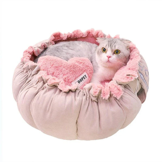 Plush and soft pet bed in a stylish petal-pink design, ideal for cats and small dogs