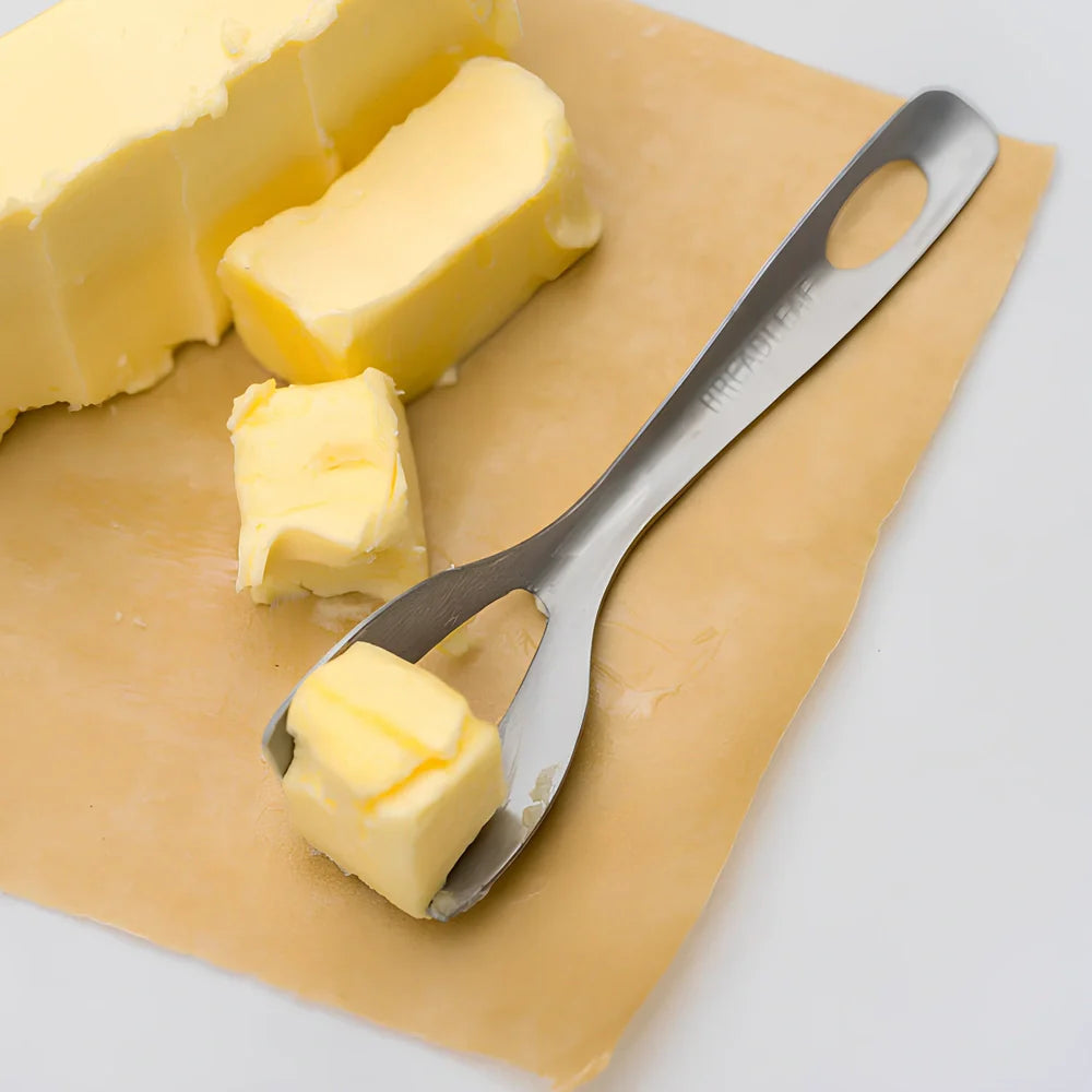 Stainless steel butter cutter with 12cm blade and 60 degree tip angle