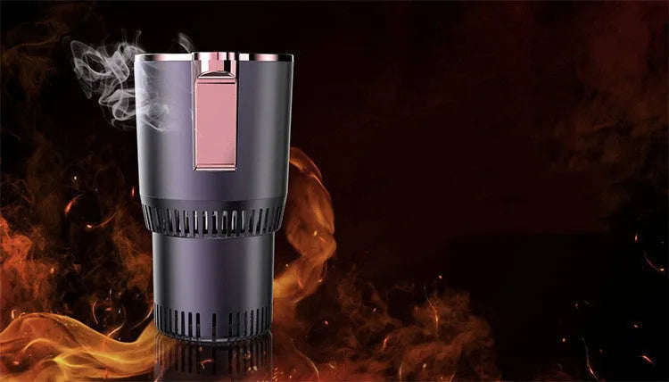 Purple gold and black portable thermoelectric car cooler and warmer for GM vehicles with DC 12V plug.