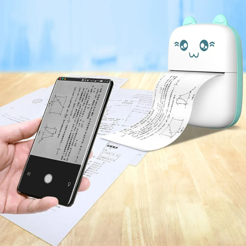 A compact, portable Bluetooth wireless photo printer for mobile devices, featuring high-quality thermal printing, rechargeable battery, and easy app connectivity.