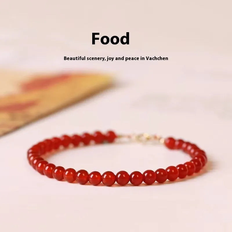 Ultra-thin Red Agate Calm Small Bracelet in classic women's style, a travel commemoration gift suitable for female recipients, with a simple and elegant red design