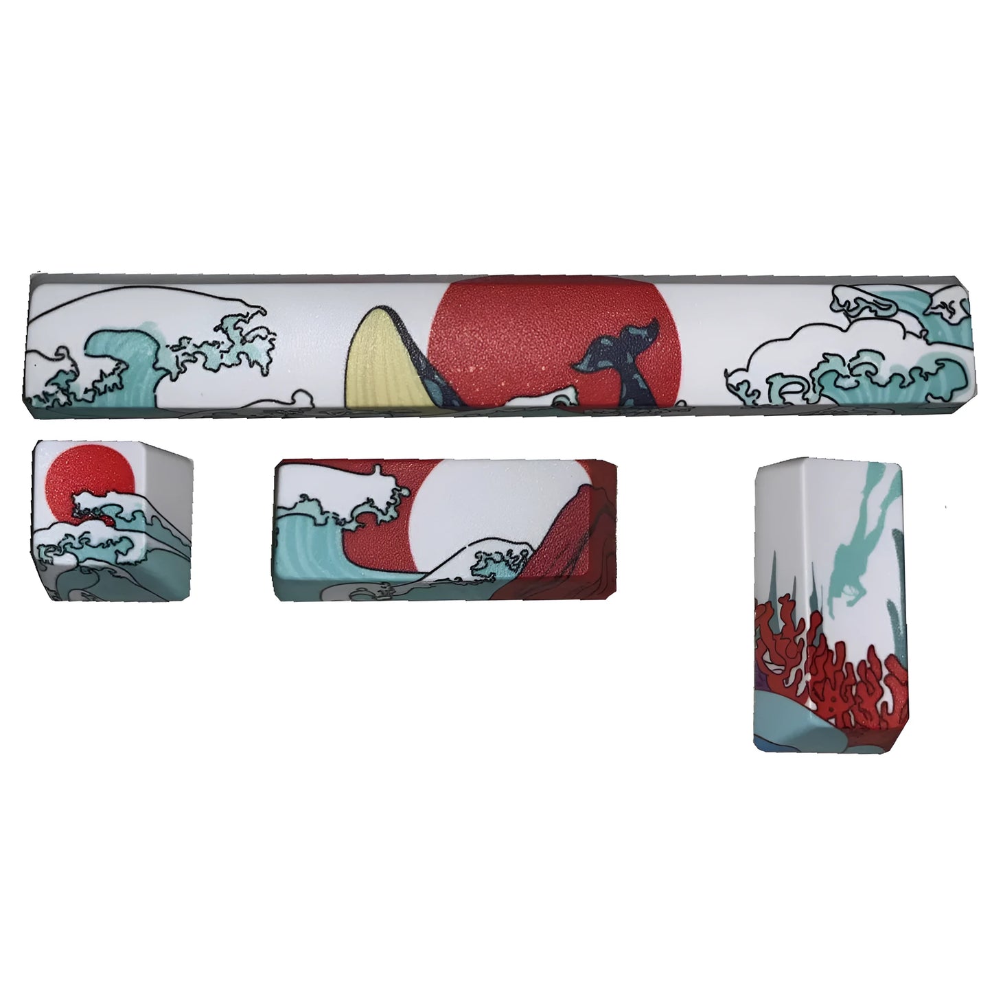 Coral Sea colour PBT keycaps with five-sided sublimation for Xiao Yan mechanical keyboard