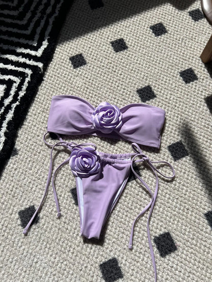 Women's solid colour drawstring tube top swimsuit in brief style, shown in one of nine available colours.