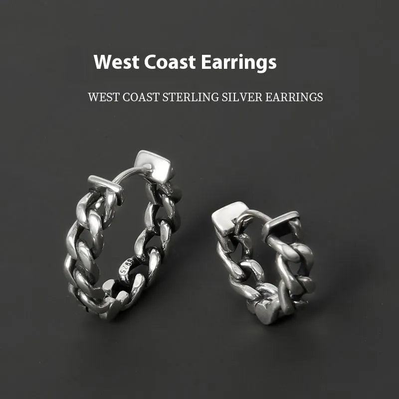 West Coast Earrings for Men Hip Hop Simple Geometric Style Copper Material Available in 10mm or 14mm Sizes Silver Single Earring or Auspicious Cloud Design