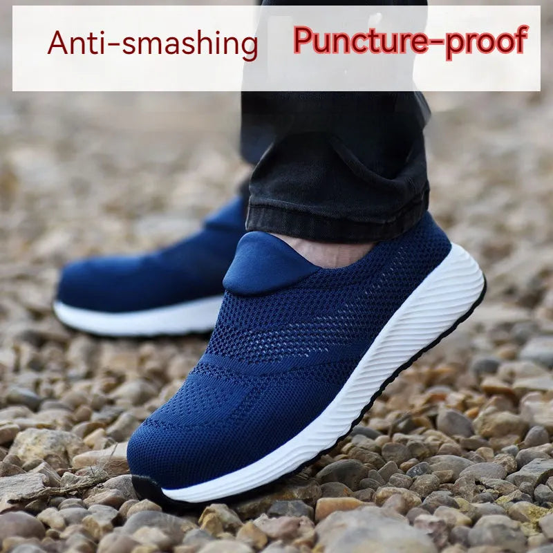 Men's lightweight steel toe work safety shoes with anti-puncture protection