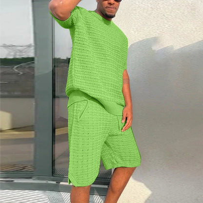 Men's summer 2-piece outfit featuring a loose-fitting shirt and matching shorts in various colors
