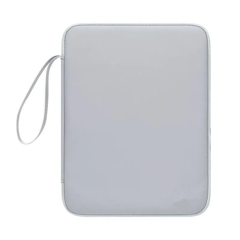 Imitation leather tablet protective case with handle in black colour showing fabric interior