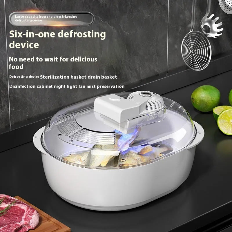 Household quick defrosting plate food defrosting device made of aluminium for a modern simplicity style, available as a separate defrosting board or in a four-in-one or new six-in-one simple upgrade kit