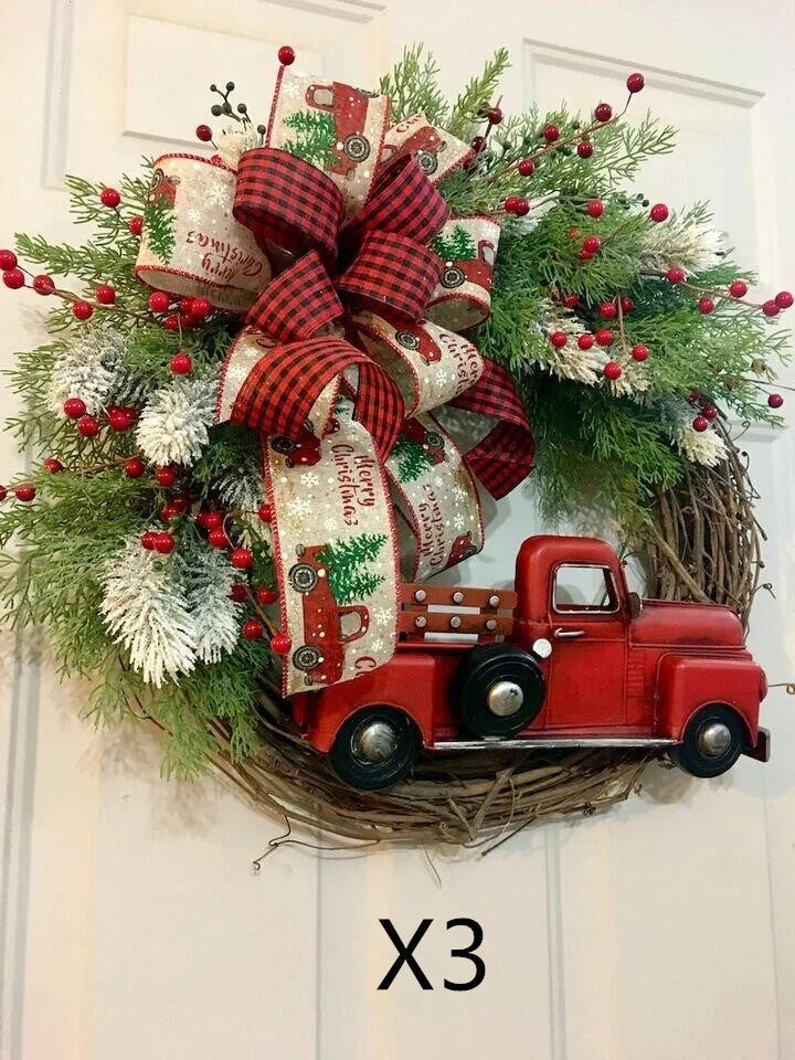 Christmas wooden garland with red truck and pumpkin design