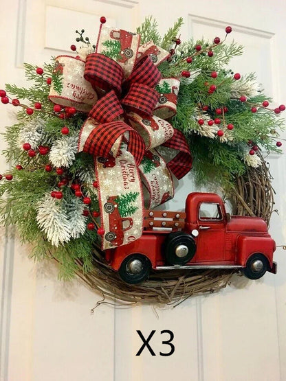 Christmas wooden garland with red truck and pumpkin design