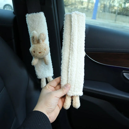 Cartoon lamb wool shoulder protector for car seatbelts in rabbit, bear, and rabbit+bear designs