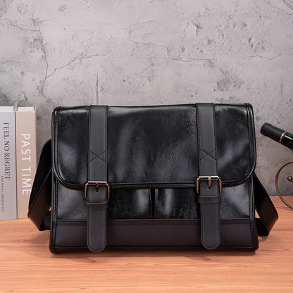 Black Korean-style commuter backpack with anti-theft features and contrast stitching