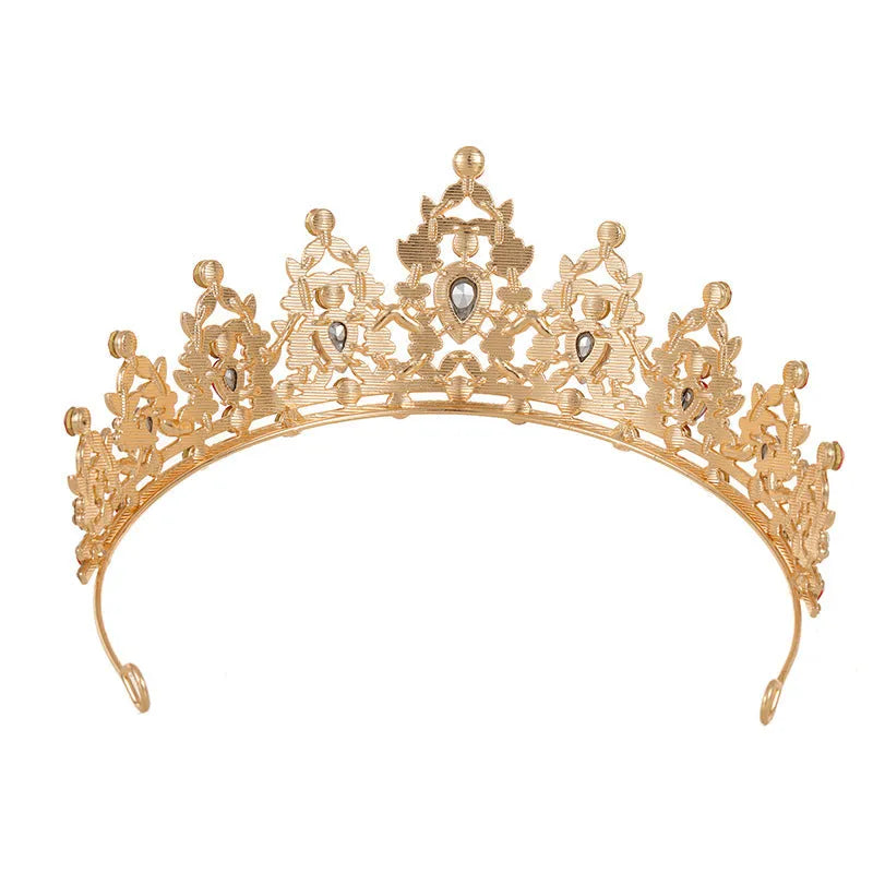 Baroque-style bridal crown headdress with sparkling rhinestones on a lightweight alloy frame, shown in silver colour.