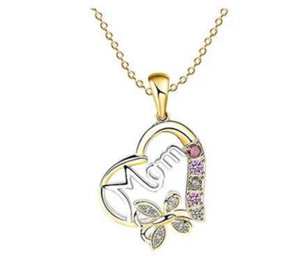 A shimmering heart-shaped jewelry set with a multicolor rhinestone design, including a ring and coordinating necklace, a thoughtful Mother's Day gift.
