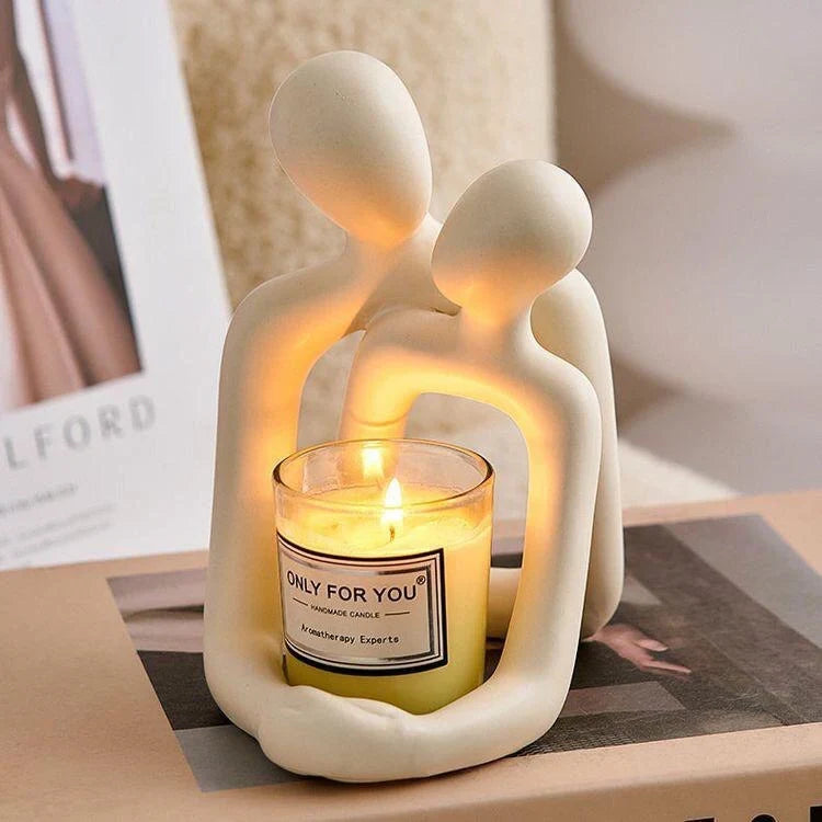 Elegant Loving Couple Resin Statue in milky white and gold, modern home decor