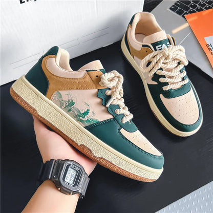 Comfortable lace-up casual shoes for men in various colors featuring soft, thick soles, breathable mesh lining, and stylish stitching details