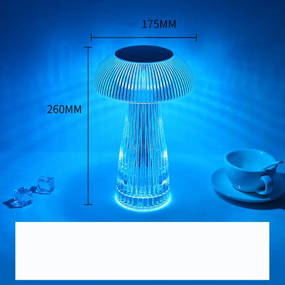 White jellyfish crystal table lamp with colour-changing lights on acrylic base
