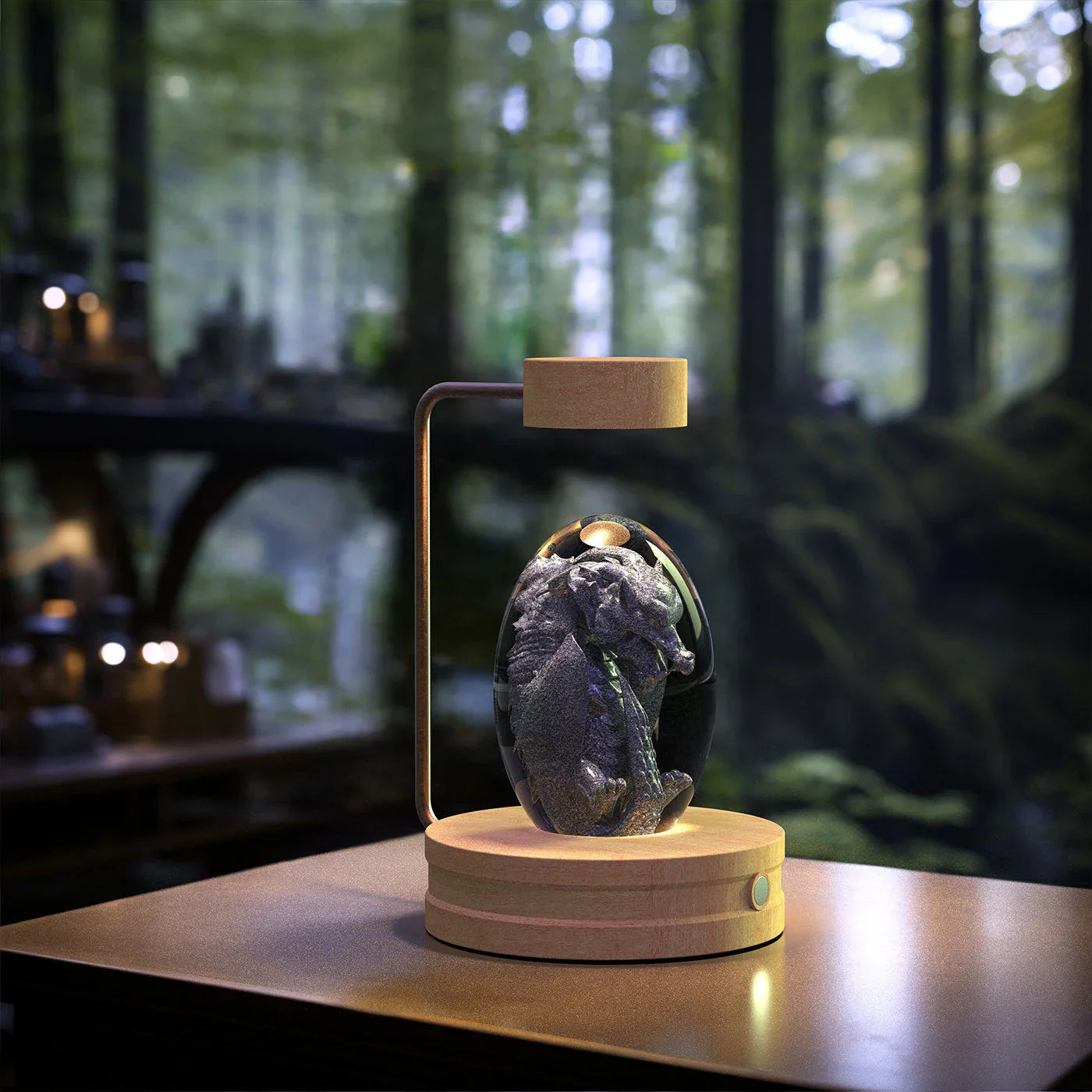 Crystal Ball Cosmic Dinosaur Indoor Night Light with USB Power and Warm Bedside Lighting