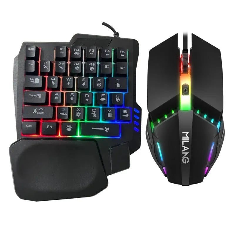 Single-handed mechanical keyboard and mouse peripheral set with ABS plastic construction