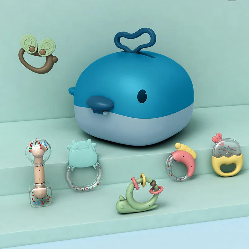 Teether Rattle Toy Set with Textured Surfaces, Rattling Sounds, and Vibrant Colors for Infant and Baby Sensory Development